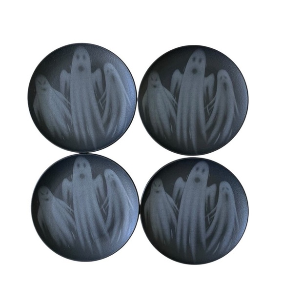 Grammercy Studio Halloween Ghost Salad Plates 8in Matte Black Set of 4 New 👻 - Picture 4 of 6